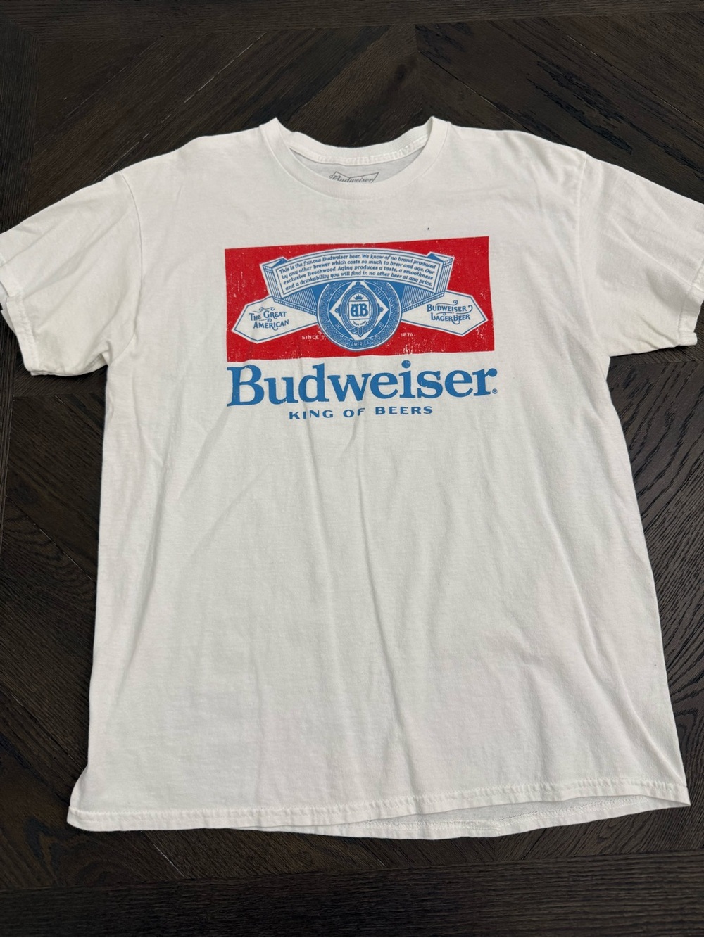 Budweiser White T-Shirt with Red and Blue Logo